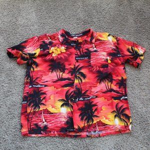 Jamaica Ocean Paradise Port Antonio Colorful XL Button Down Red Shirt